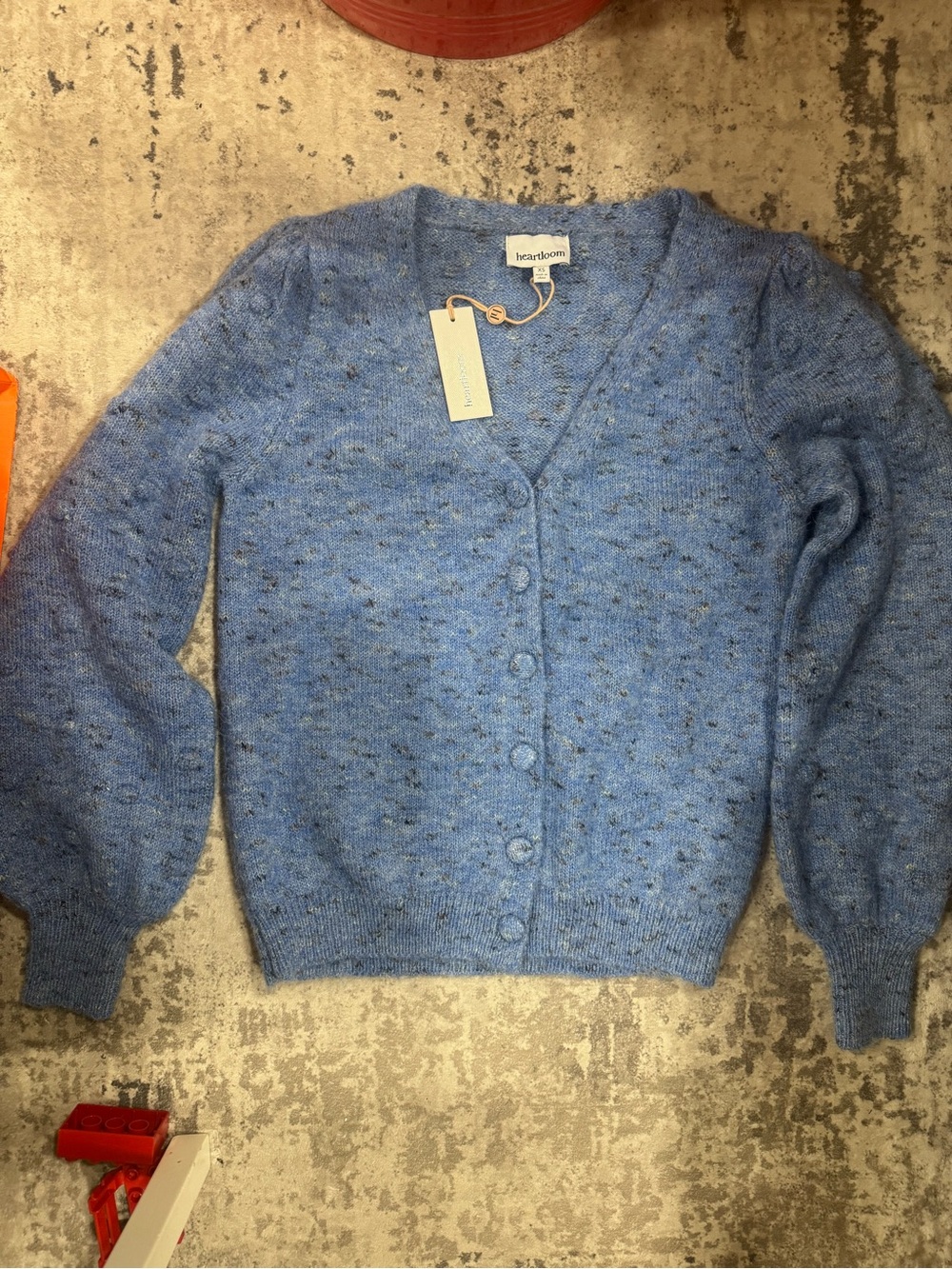 NWT Heartloom Soft Blue Speckled V-Neck Button Cardigan